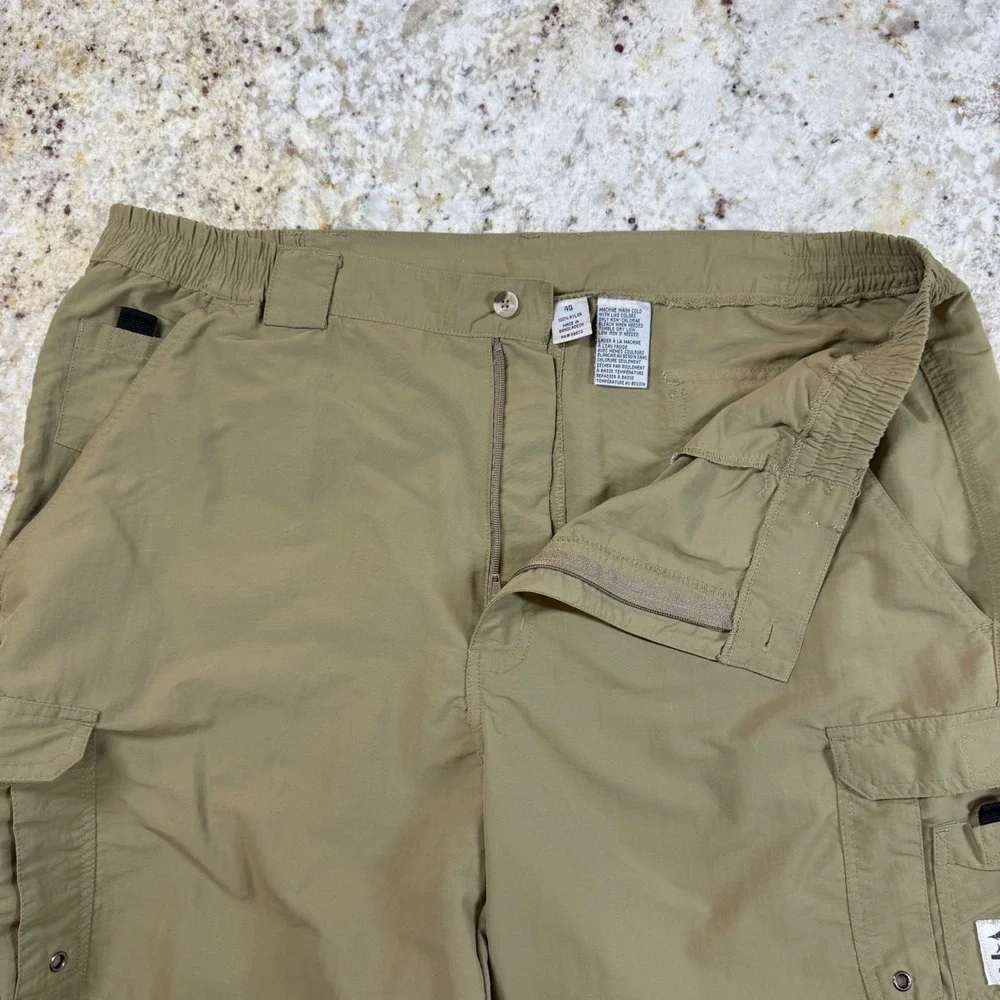 Bimini Bay Outfitters Men Khaki Nylon Cargo Fishing Shorts Size 40 Elastic Waist